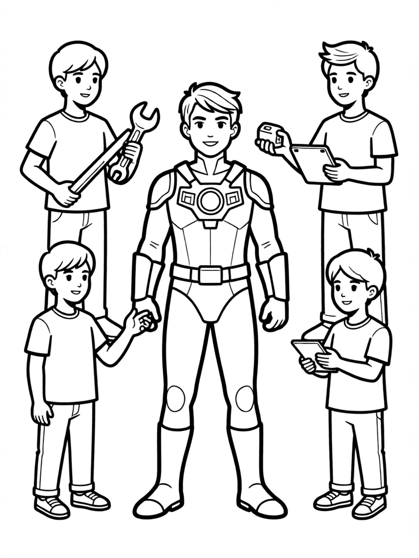 A hero's tech being upgraded by a support team