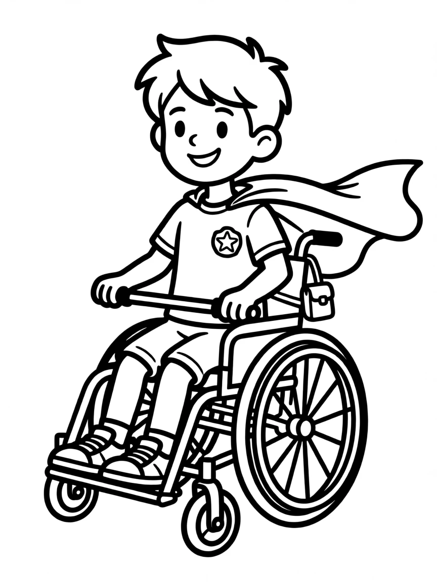 A hero with a visible disability using adaptive equipment