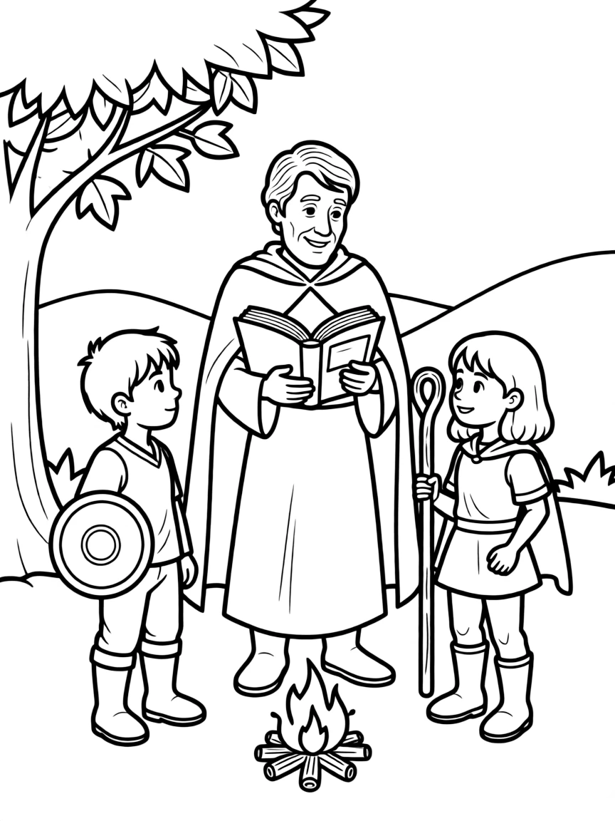 An elderly hero sharing wisdom with younger heroes