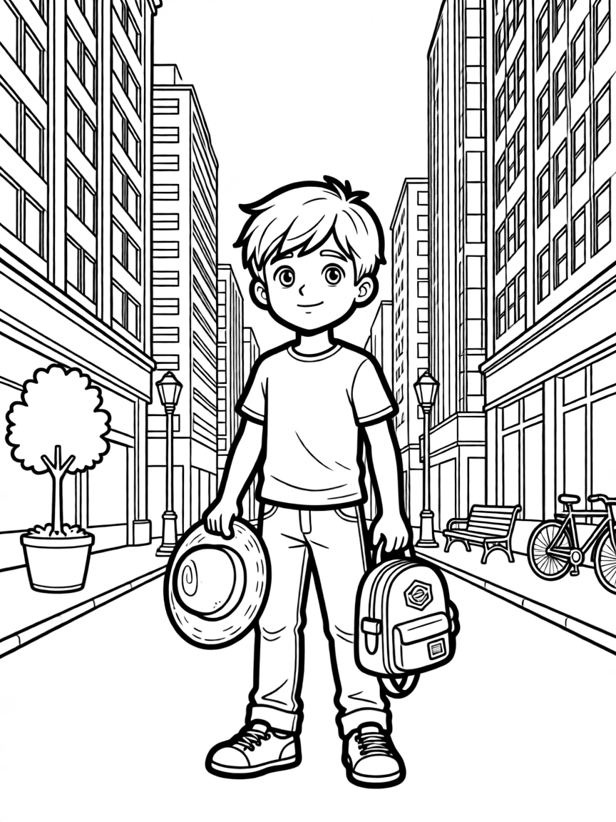 A hero from a rural area in a big city setting