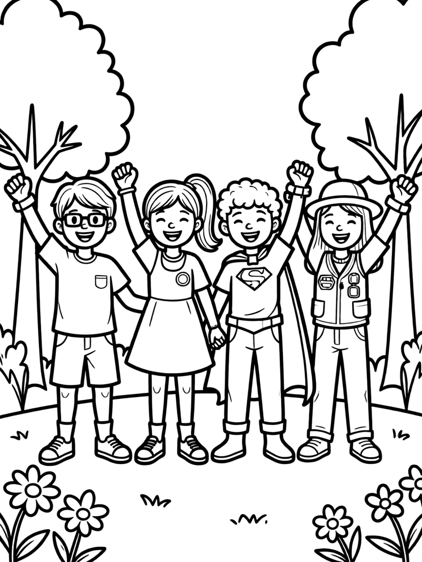 A diverse group of heroes celebrating their differences