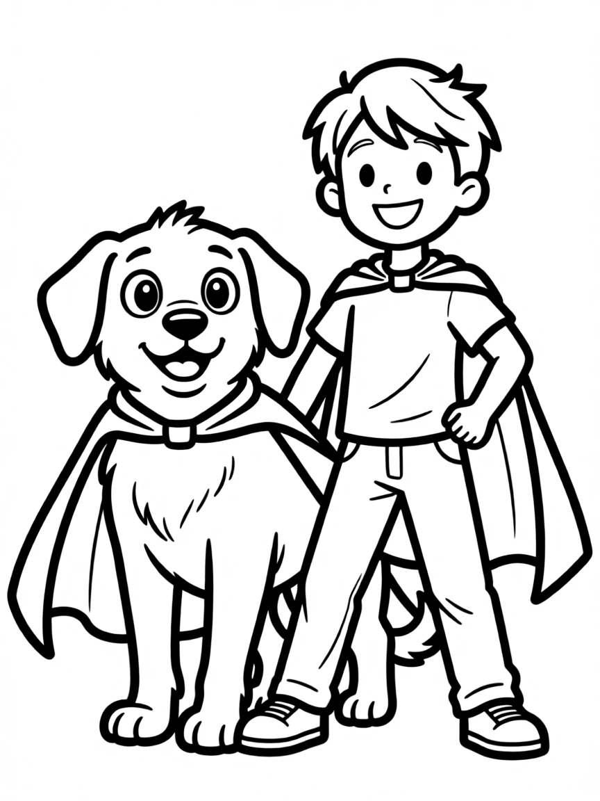 A super-powered dog with a cape matching its owner