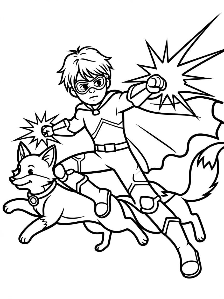 A hero and their animal sidekick performing a coordinated attack