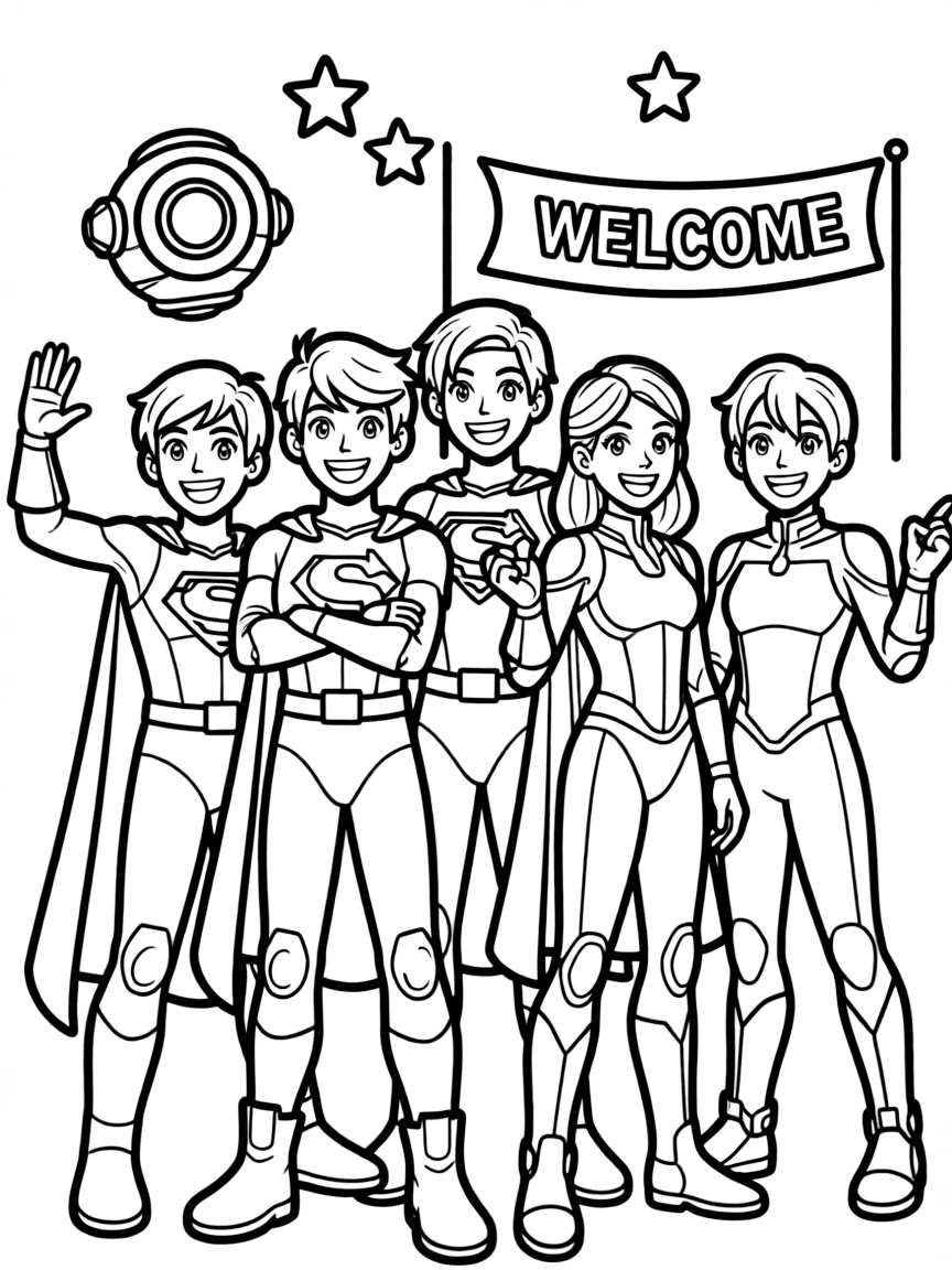 A hero team hosting visiting heroes from another world