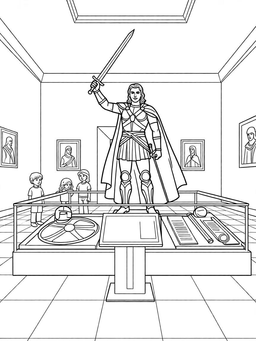 A museum exhibit honoring a legendary hero