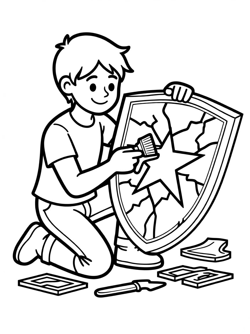 A hero restoring a damaged symbol of their legacy