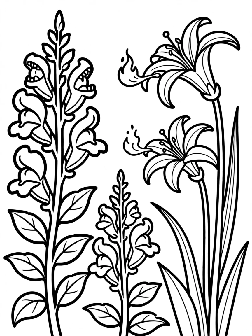 A patch of playful snapdragons that actually snap and dragon lilies that breathe small flames