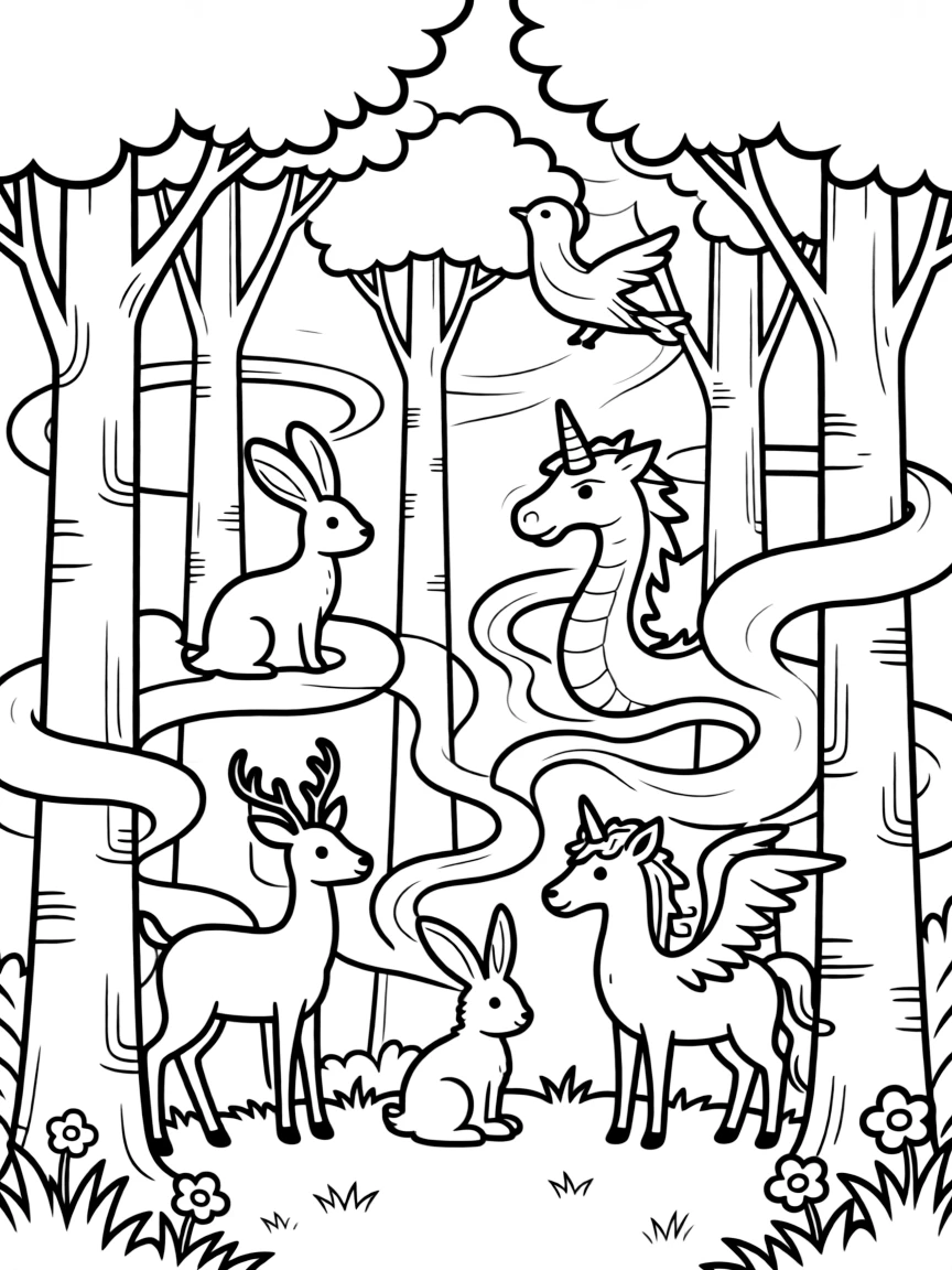 Magical fog that forms shapes of animals and mythical creatures as it winds through trees