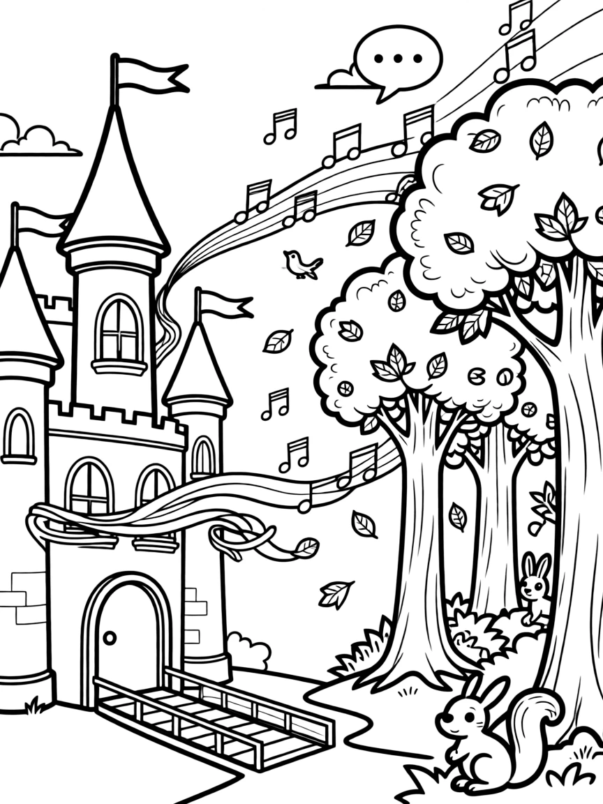 Magical wind carrying music and whispered secrets between castle windows and forest hollows