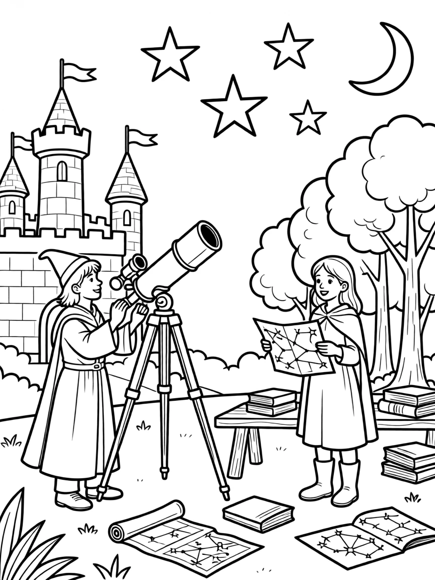 A stargazing festival where astronomers from castle and forest share knowledge