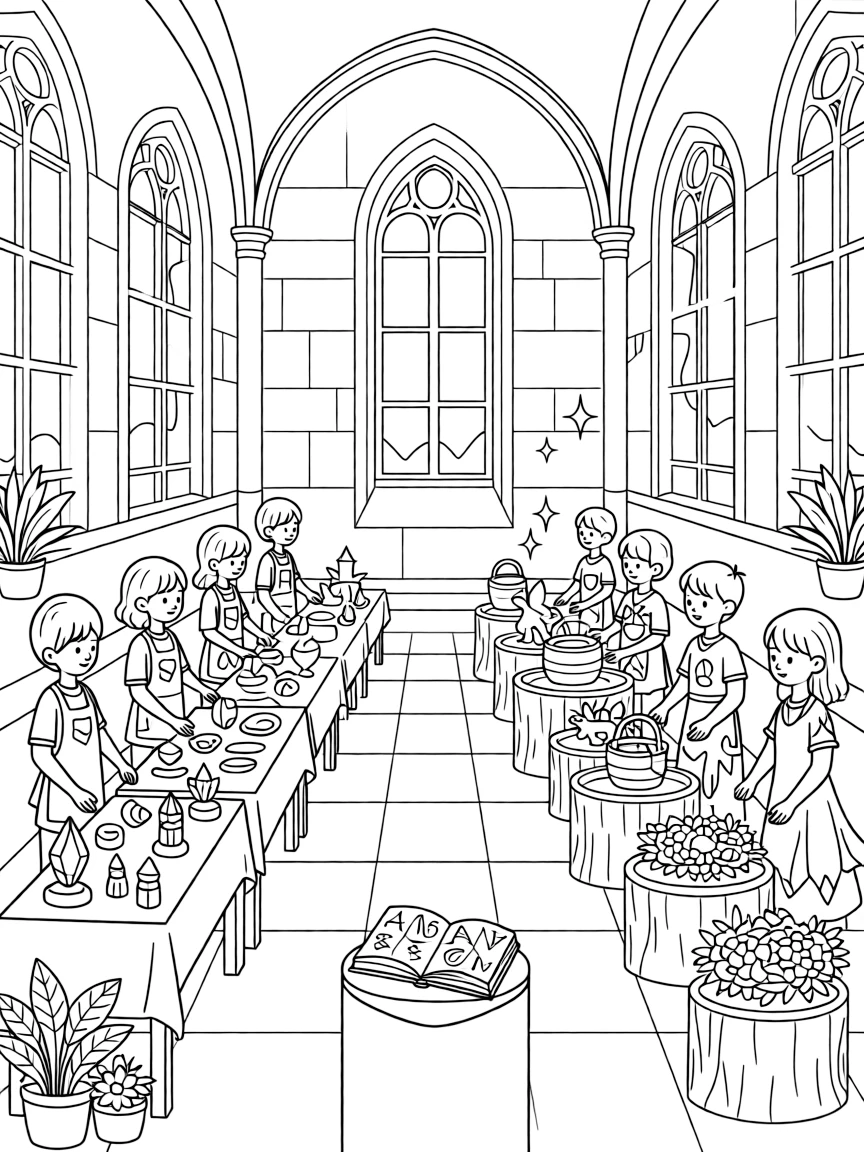 A magical arts exhibition with works by castle artisans and forest crafters displayed together