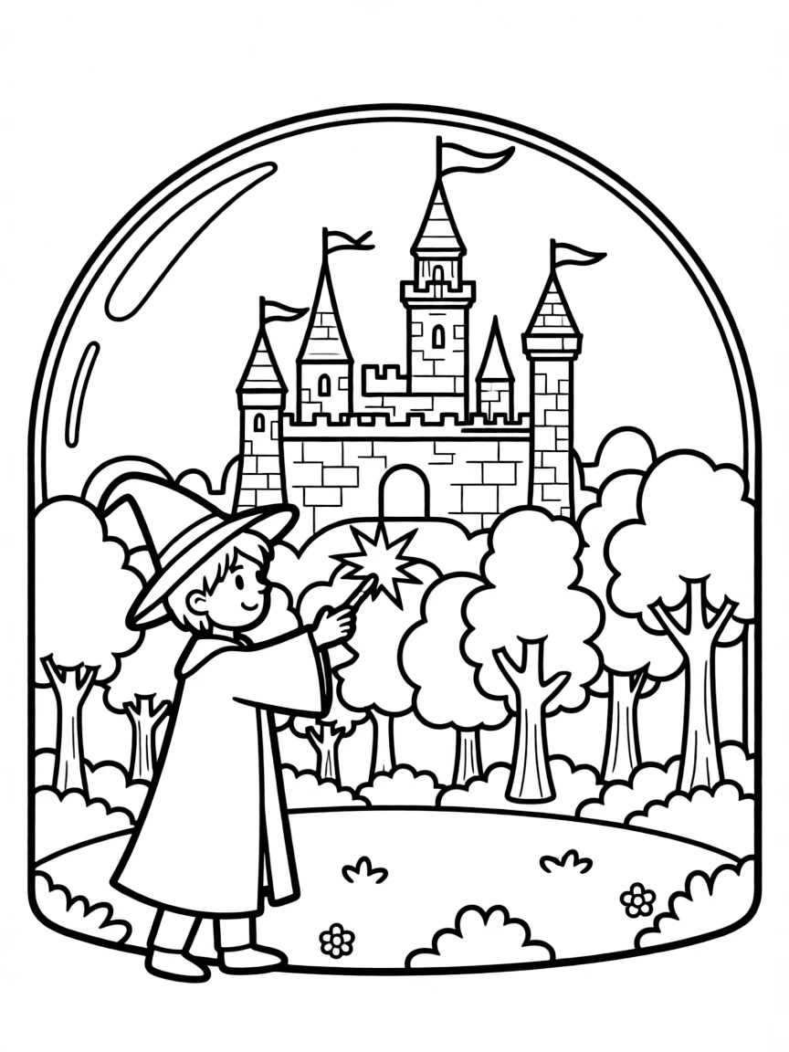 A spell being cast that creates a protective dome of light over both castle and forest