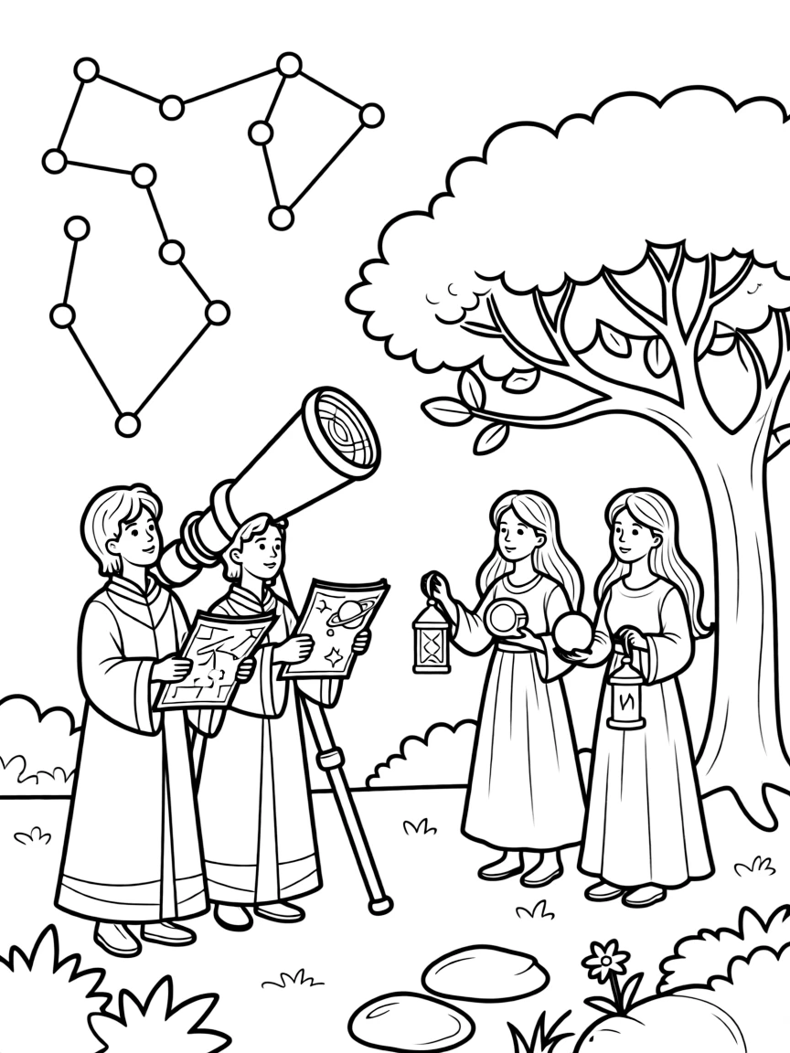 A starlight ceremony where castle astronomers and forest seers read the future in constellations