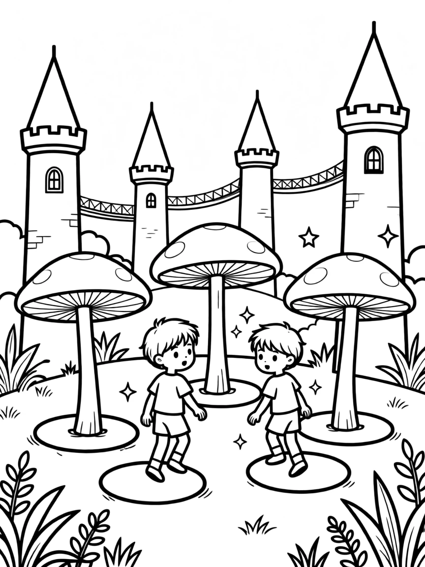 A clearing where mushroom circles allow travelers to teleport between castle towers