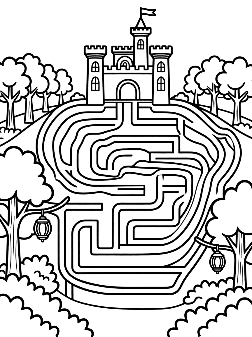 A maze that changes its pattern every day, connecting different parts of castle and forest