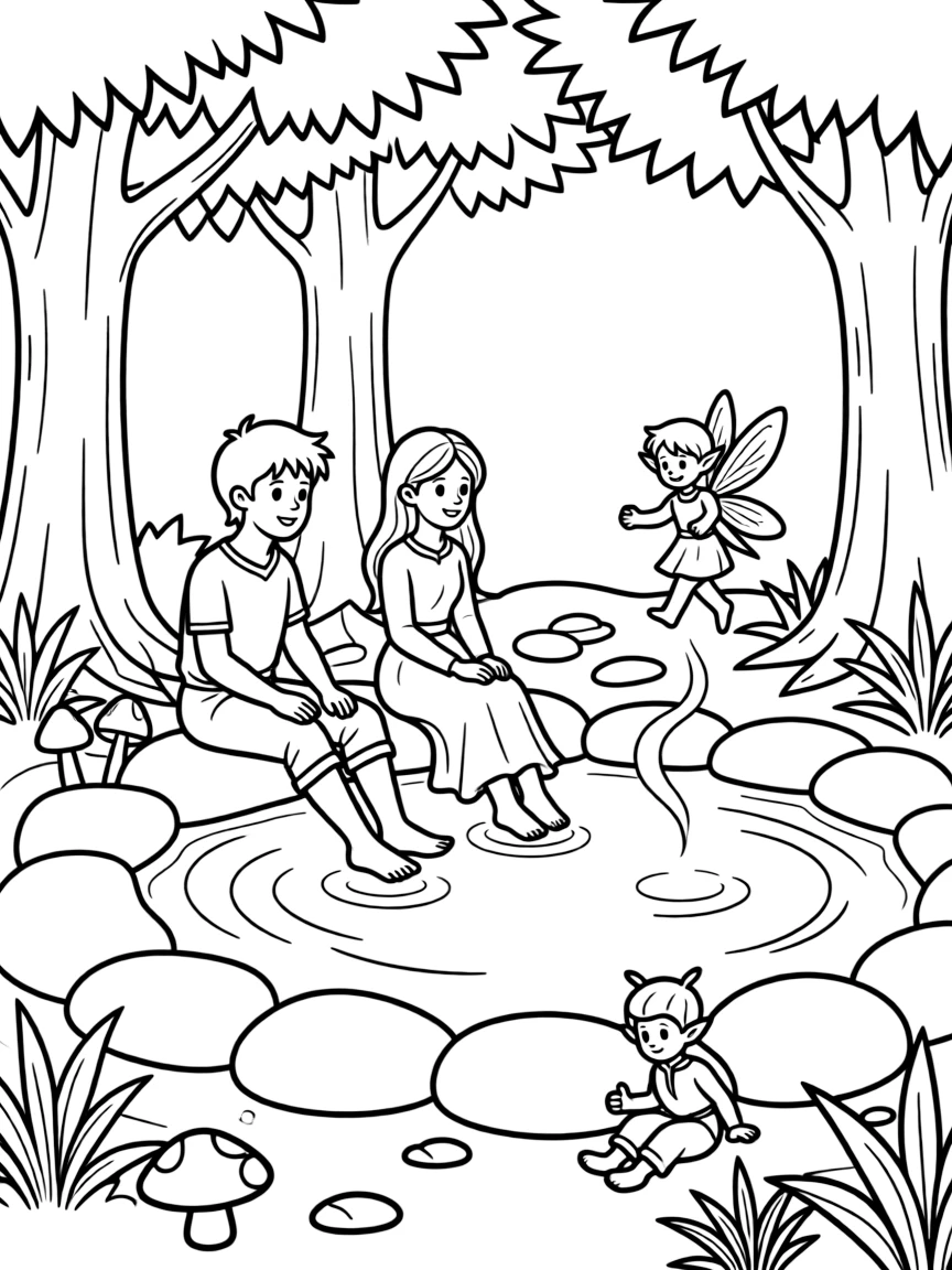 Underground hot springs where castle residents and forest beings relax together