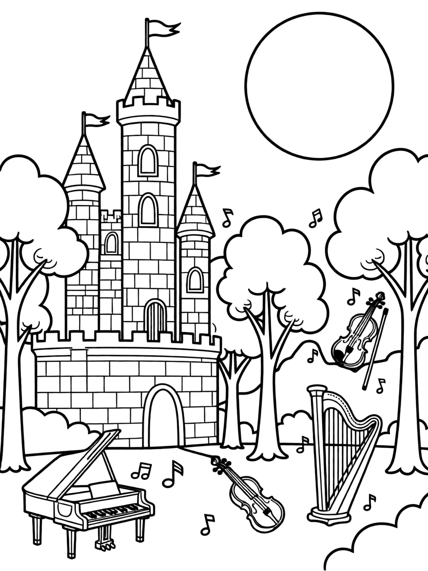 Musical instruments that play themselves during full moons in both castle and forest
