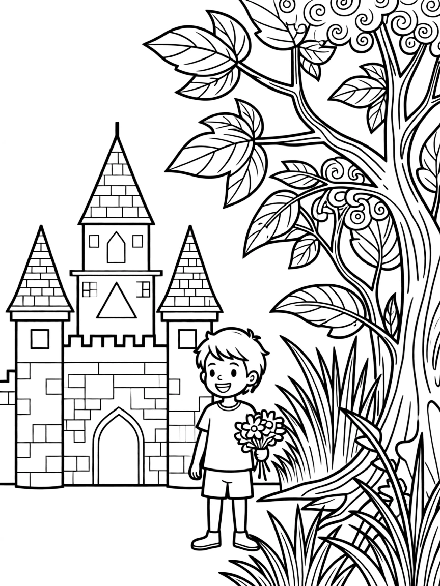 Order and chaos represented in the geometric castle architecture meeting the wild forest growth