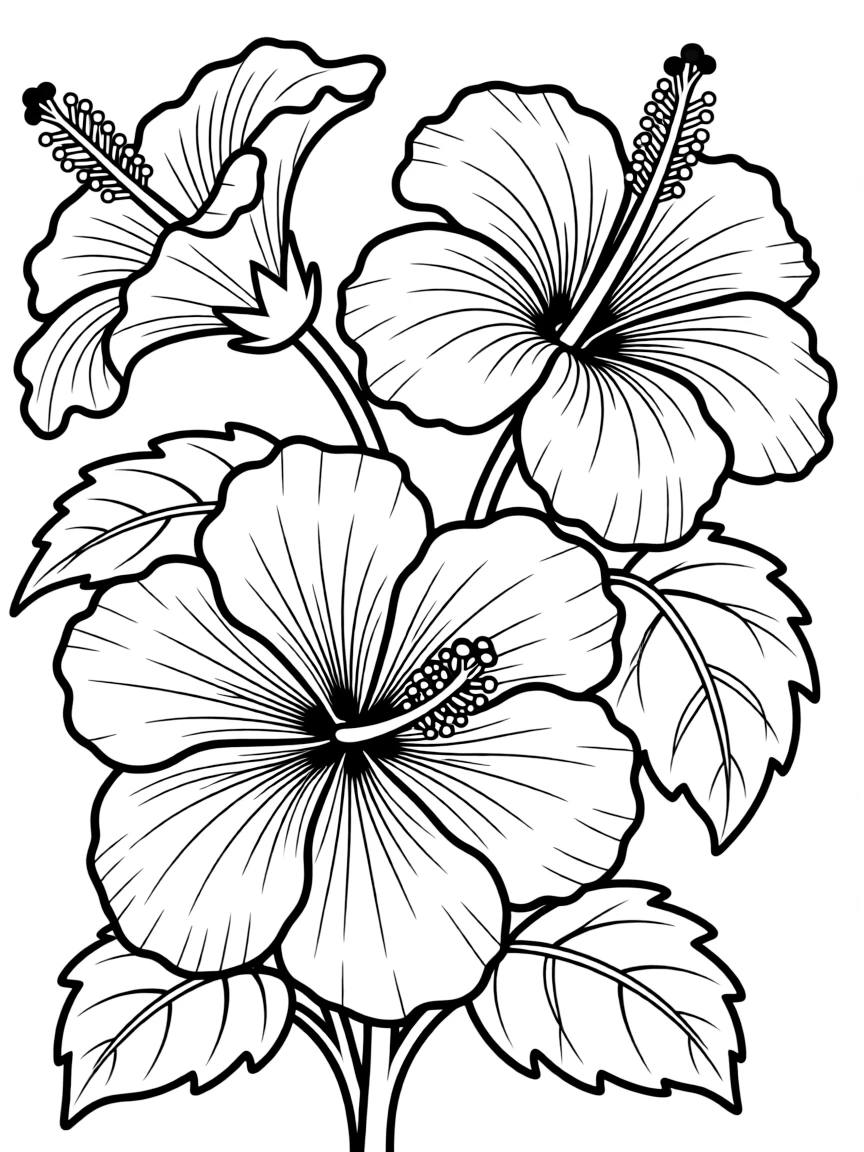 A close-up of hibiscus flowers with detailed stamens