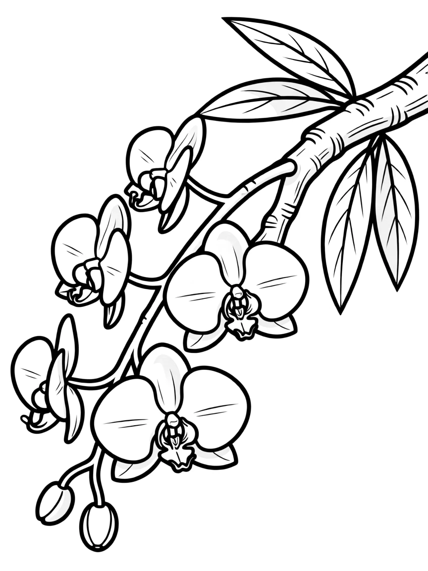 Orchids growing on a tropical tree branch