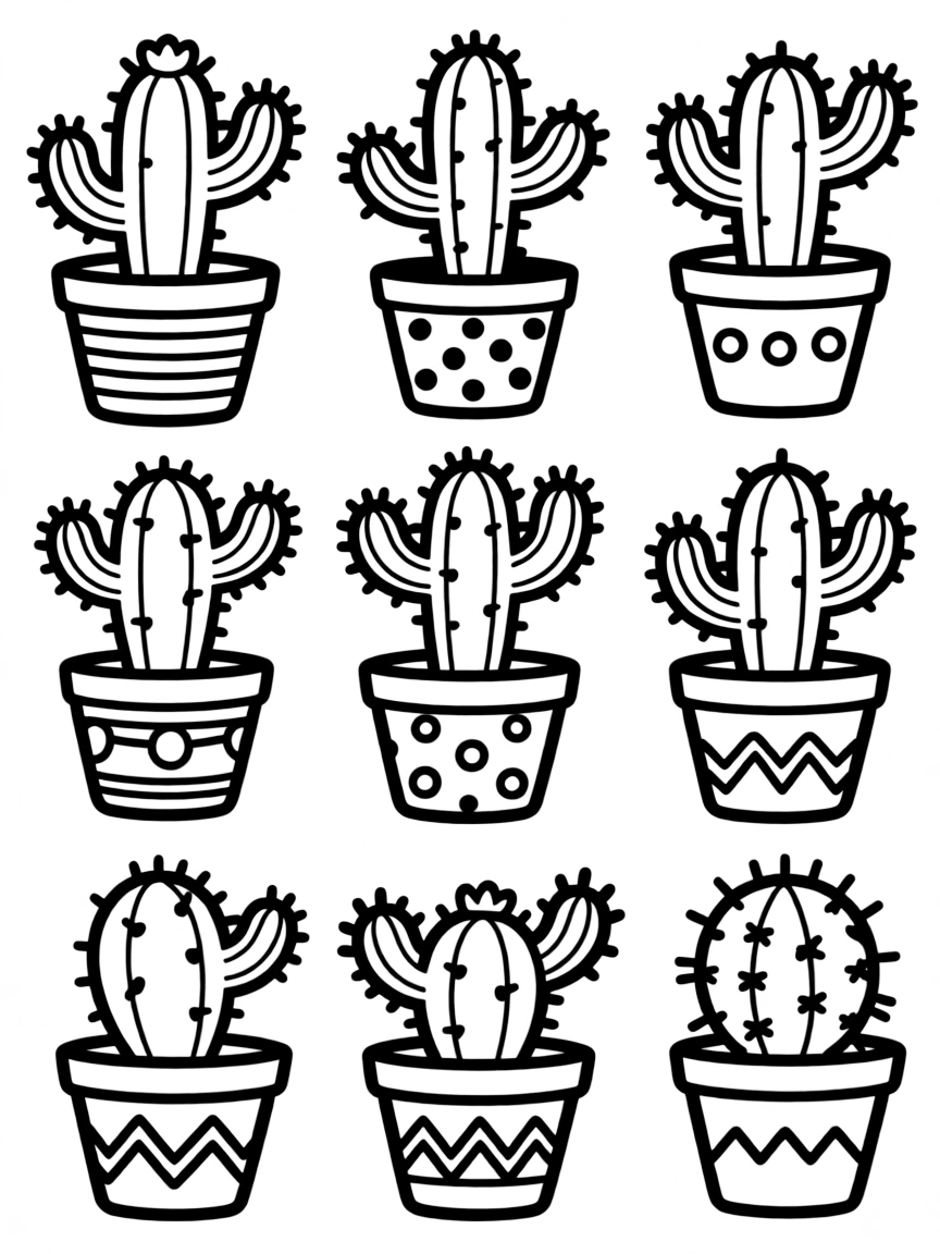 A collection of different cacti in decorative pots