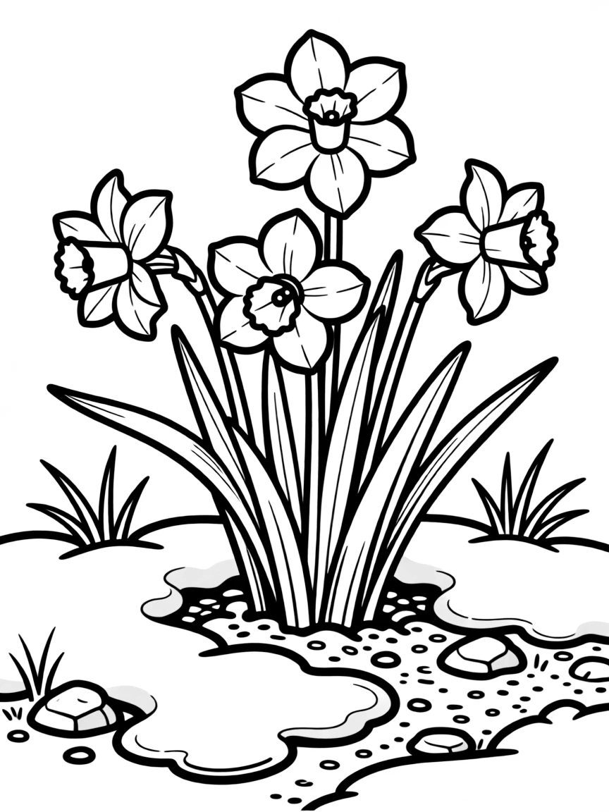 Daffodils poking through melting snow