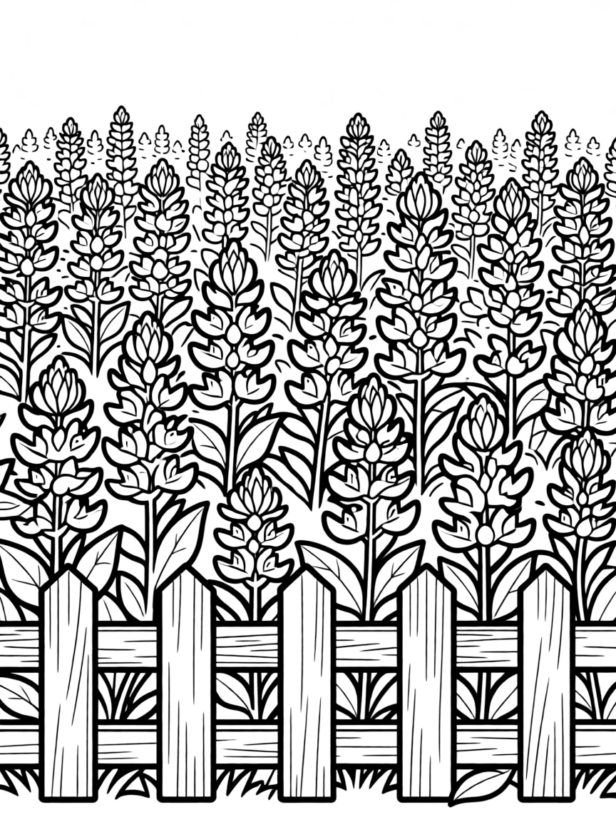 A field of bluebonnets with a rustic fence