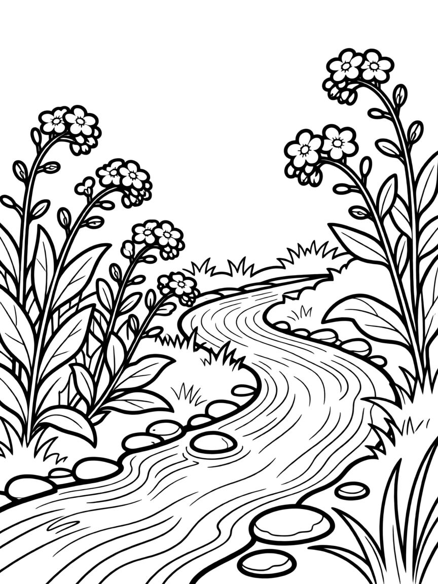 Delicate forget-me-nots growing along a stream