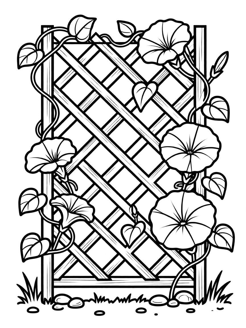 Morning glories climbing up a trellis