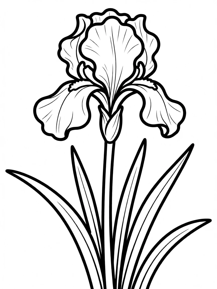 A detailed illustration of a single iris flower