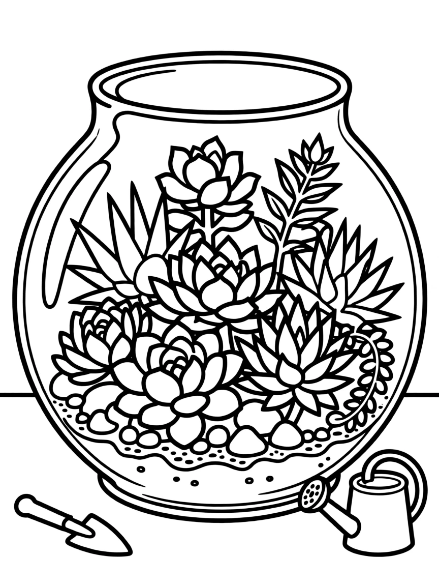 An arrangement of succulents in a terrarium
