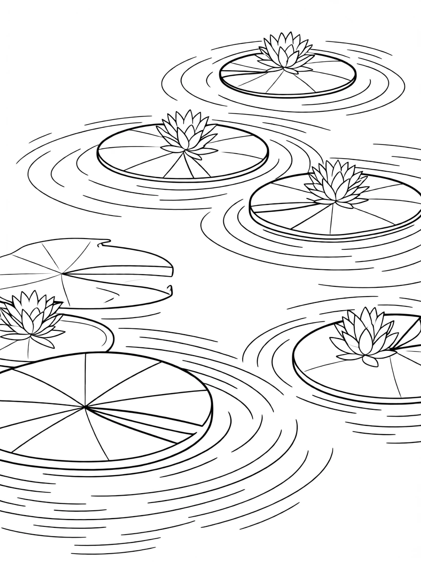 Water lilies on a pond surface with ripples