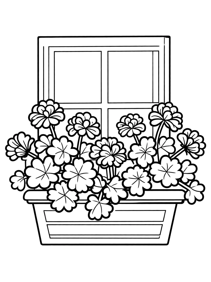 A window box overflowing with geraniums