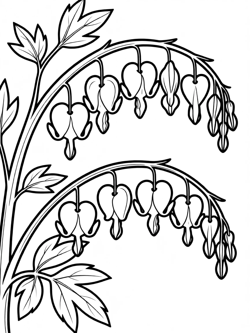 Bleeding hearts dangling from their stems