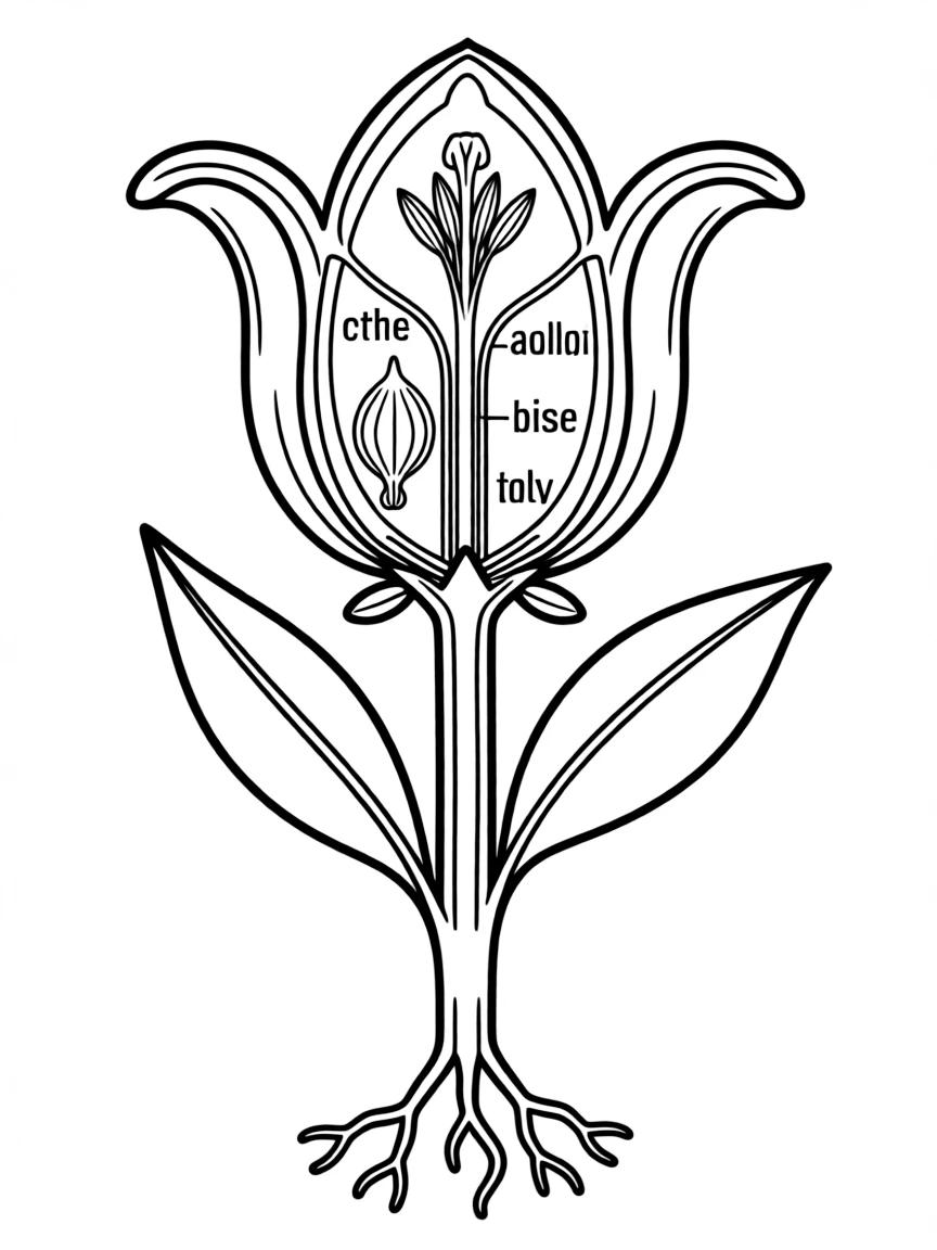 A detailed cross-section of a flower showing parts