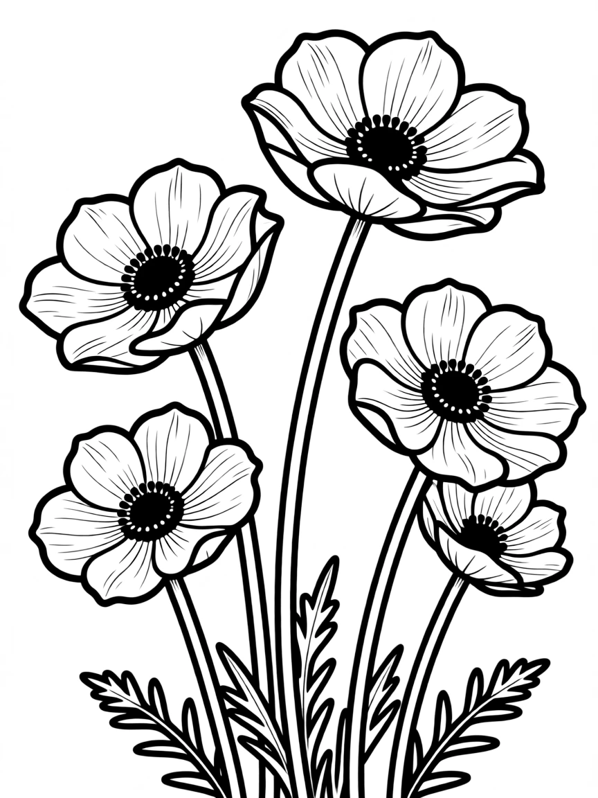 Anemones with their dark centers and delicate petals