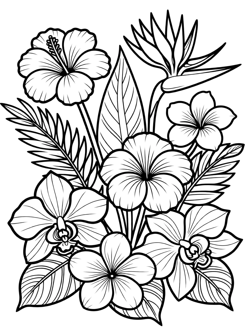 A collection of exotic tropical flowers