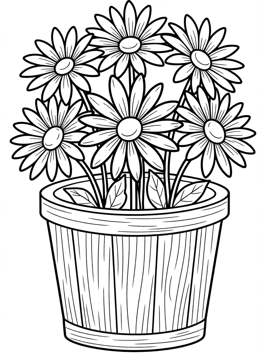 Black-eyed Susans in a rustic container
