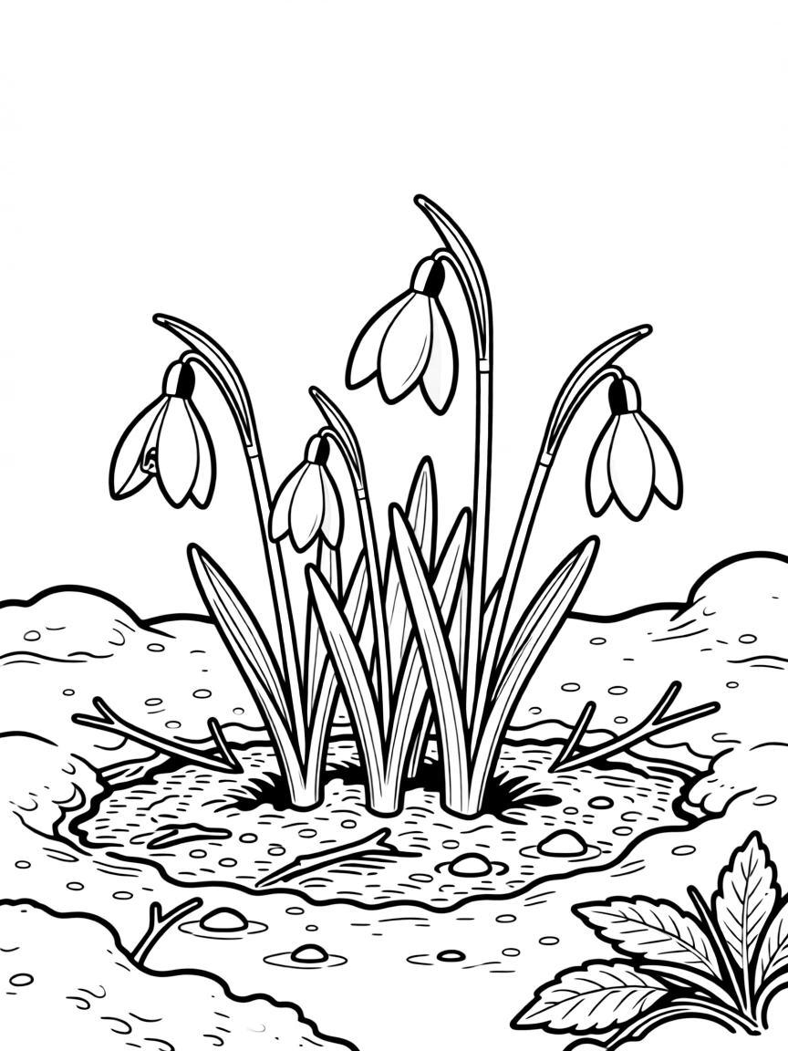 Snowdrops pushing through winter ground