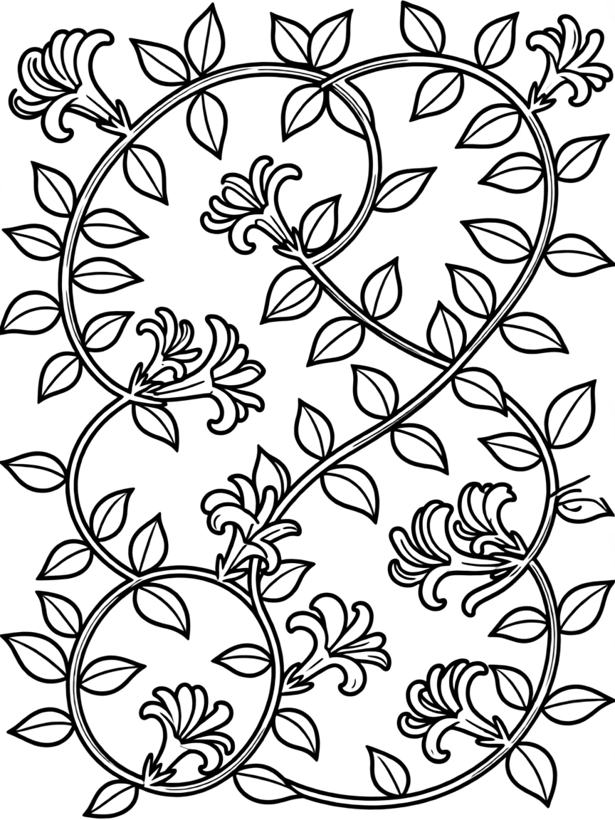 A tangle of honeysuckle vines with blooms