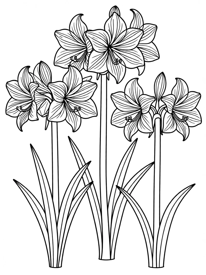 Amaryllis blooms on tall stalks