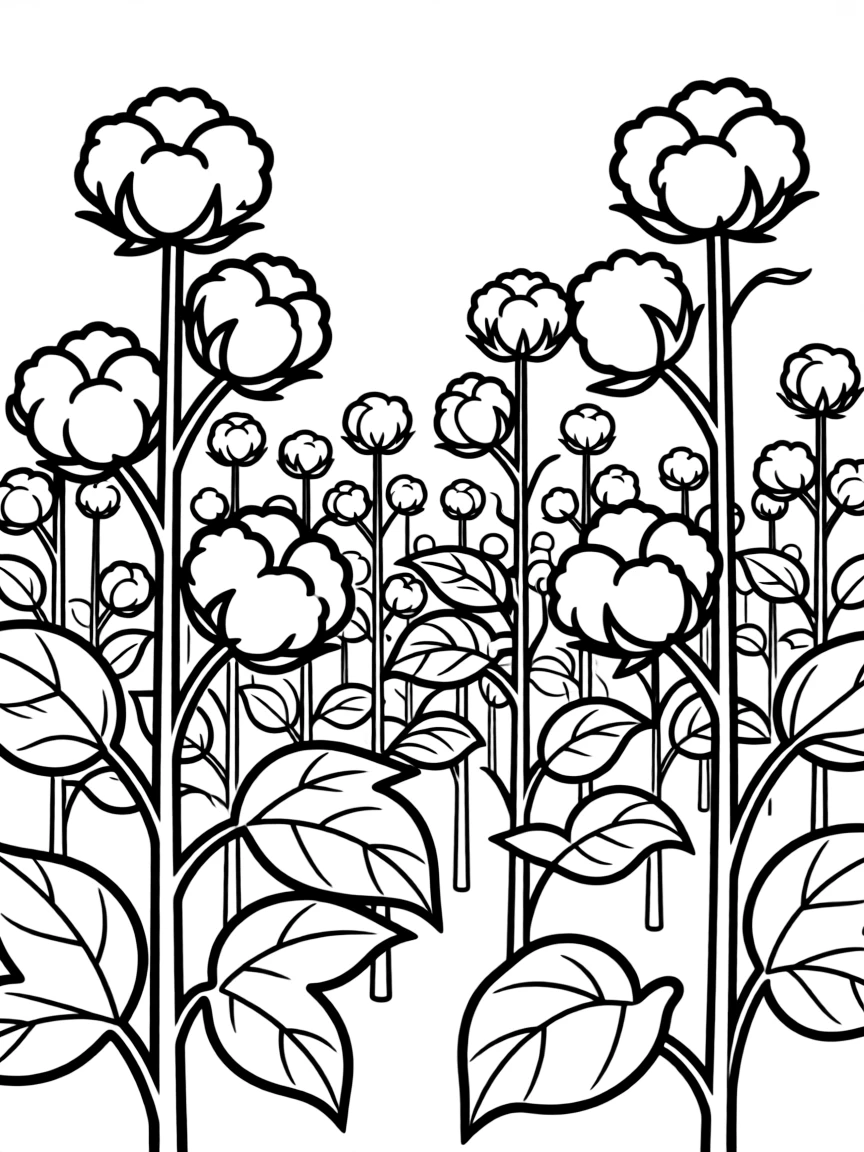 A field of cotton plants with fluffy bolls