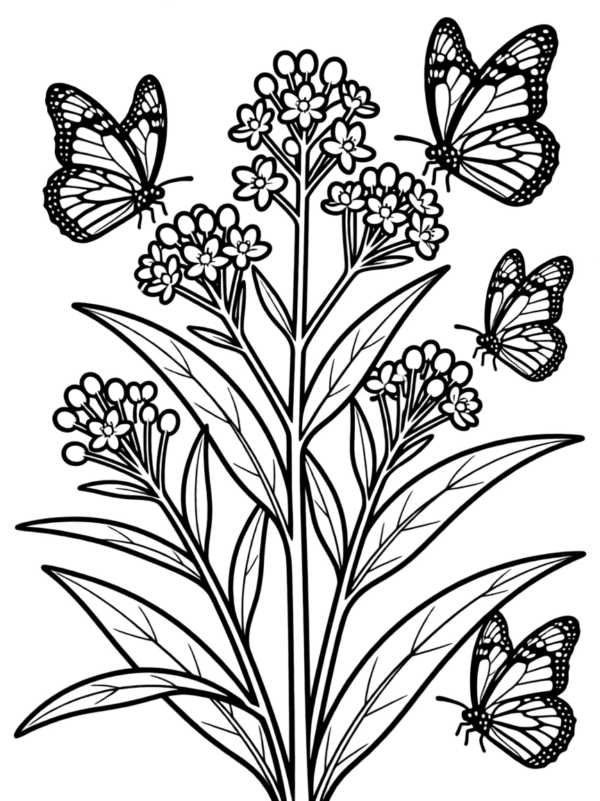Butterfly weed with monarch butterflies nearby