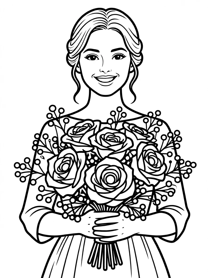A bridal bouquet with roses and baby's breath