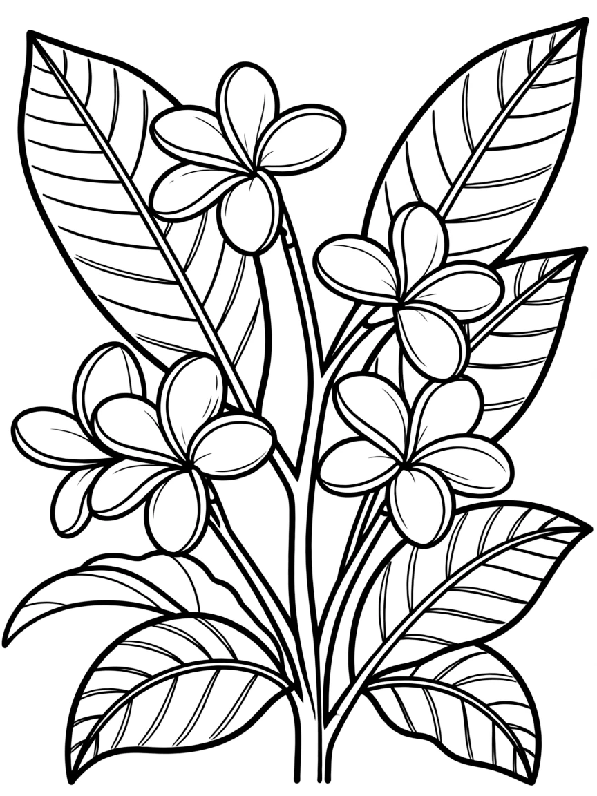 Plumeria flowers with tropical leaves
