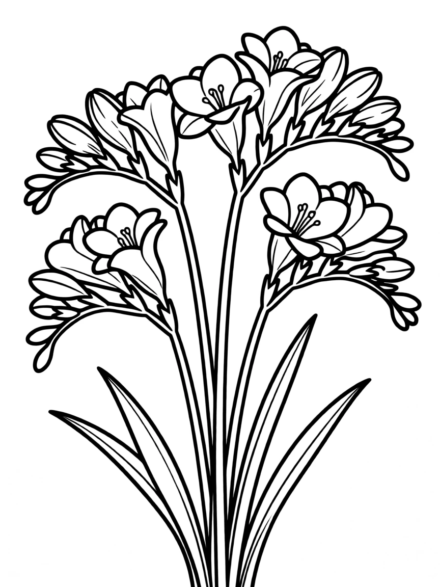 Freesia stems with multiple blooms