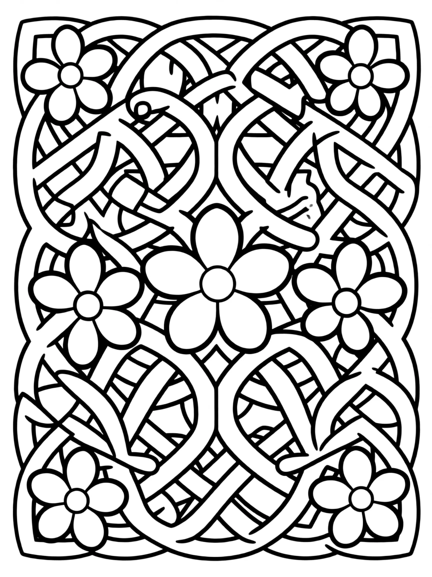 A flower bed designed in a Celtic knot pattern