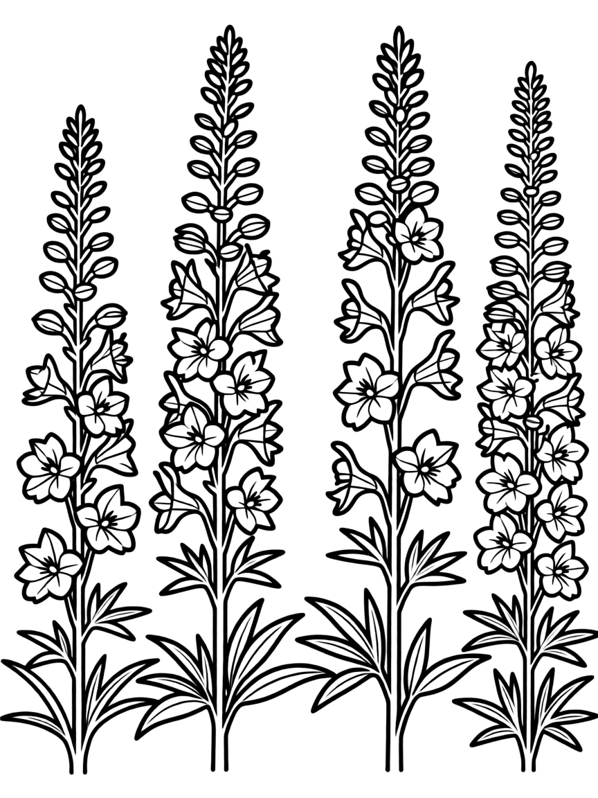 Delphinium spires of varied heights and colors