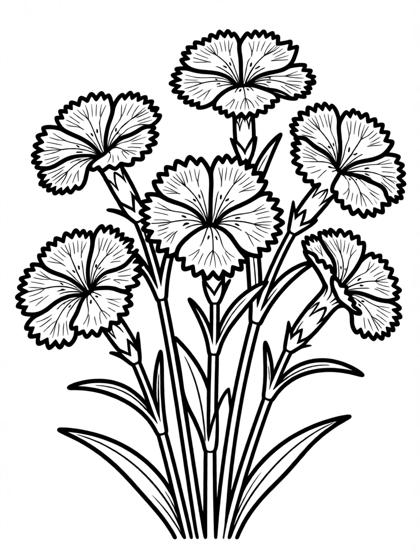 Dianthus with their distinctive patterned petals