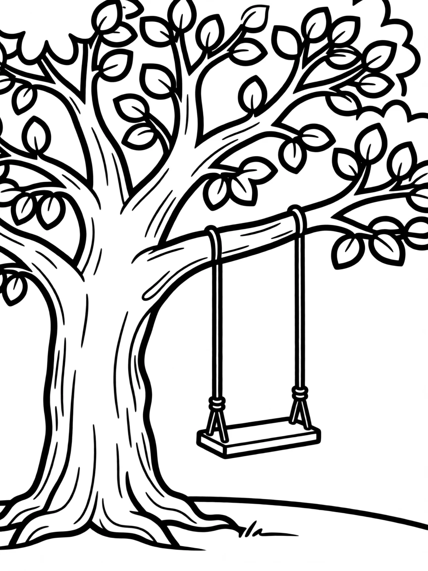An ancient oak tree with a swing hanging from a branch